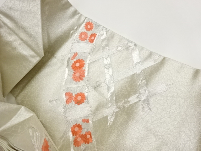 JAPANESE KIMONO / UNUSED NAGOYA OBI / EMBROIDERY / KIKU 